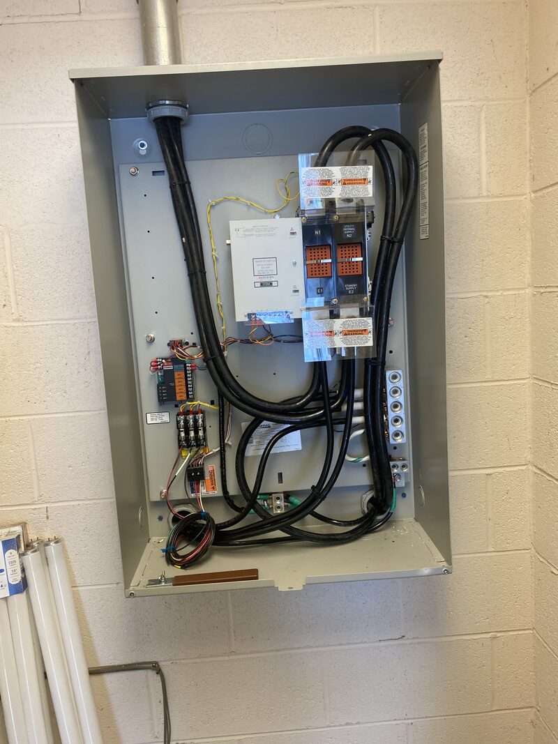 Open automatic transfer switch wired for a backup power system